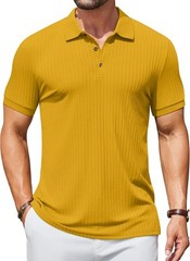 Men’s Slim Fit Textured Polo Shirt Short Sleeve Casual Golf T-Shirt Summer Wear