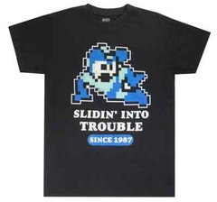 Mega Man Retro “Slidin’ Into Trouble” Black Graphic Tee – 80’s Arcade Classics