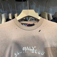 Faded Hollywood Motorcycle Font Paly Mens Beige Cotton T Shirt
