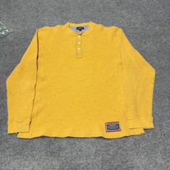 Brooks Brothers Henley Shirt Men Large Yellow Long Sleeve Waffle Knit Pullover