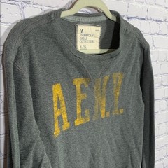 American Eagle Mens Y2K Thermal Crewneck Tee Gray Yellow Sz XL 90s Casual Cotton