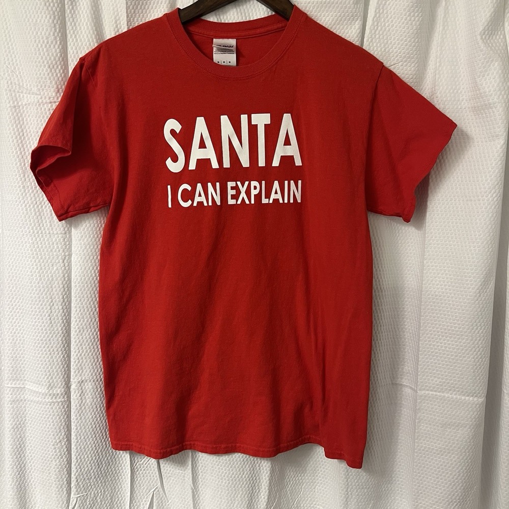 ‘Dear Santa I Can Explain” Funny Christmas T Shirt Size M Unisex Men Women EUC