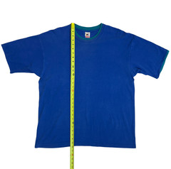 Vtg 90s Fruit of the Loom DOUBLE COLLAR T-Shirt Blue Teal XL/XXL Single Stitch