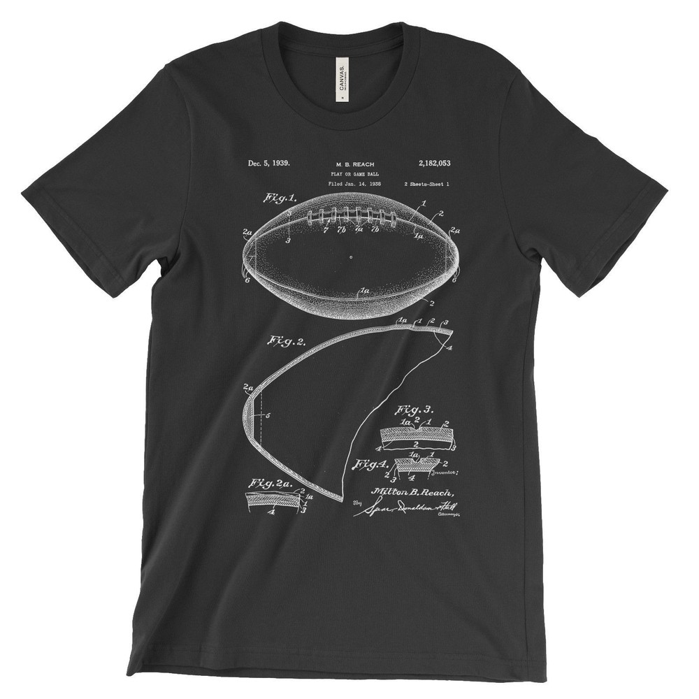Football Patent T-Shirt.100% Cotton Comfy Tee on Black White or Gray. NEW