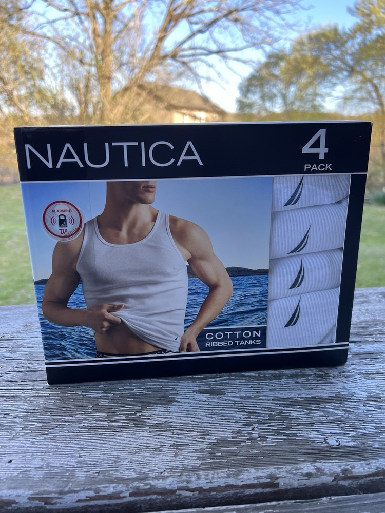 Nautica ~ Men’s 4-Pack Tanks Tops Cotton Blend White Undershirts ~ M (38-40)