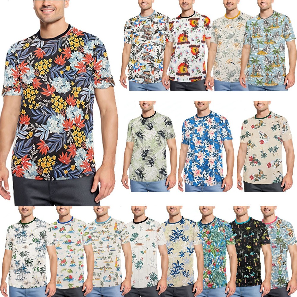 Unisex Men Print Shirt Short Sleeve All Over Tropical and Floral Prints Tee