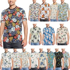 Unisex Men Print Shirt Short Sleeve All Over Tropical and Floral Prints Tee