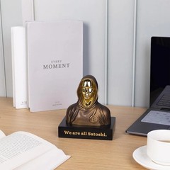 Handmade 4″ BTC Satoshi Nakamoto Sculpture Figure Resin Bitcoin Statue Bronze Fi