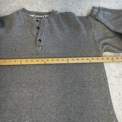Mens Long Sleeve Henley Shirt Large Grey Textured Knit Heavy Warm Utility