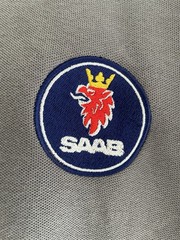 Mens Rich Cotton Polo TShirt SAAB Embroidered Chest Roundel & Sleeve Solid Grey
