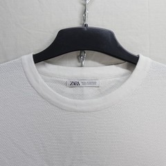 Zara Mens Knitted T Shirt White Textured Crew Neck size XL