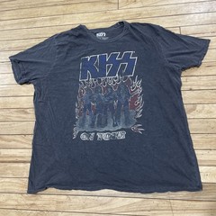 KISS Lucky Brand T Shirt Men XXL Gray Blue Music Rock Band Graphic Tee 2XL 50-52