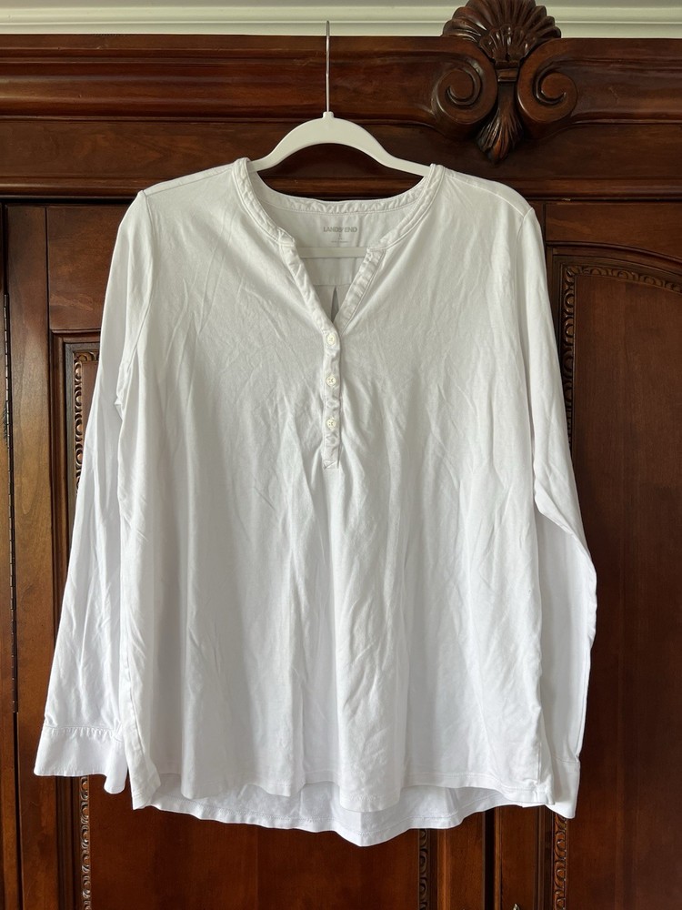 3 Lands End Henley Shirts Black White Navy Size Large 14-16