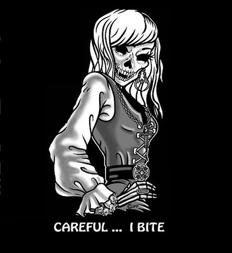 CAREFUL, I BITE TRUE VAMPIRE BLOOD GIRL SKULL T-SHIRT