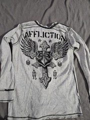 Affliction Thermal Long Sleeve Shirt Reversible Gray/Red/ Black L/XL? 20in FLAT