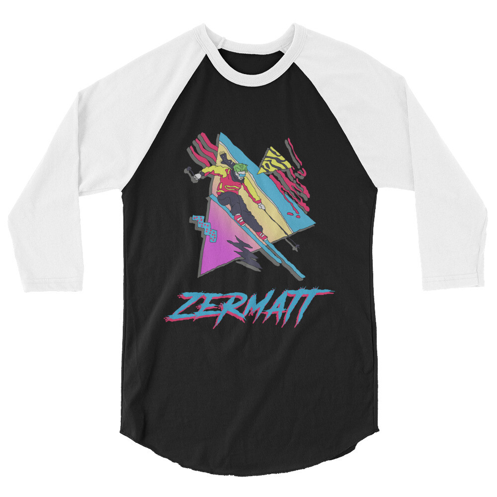 Zermatt Shirt, Skiing Shirt, Retro Ski Zermatt, Skier 3/4 sleeve raglan shirt