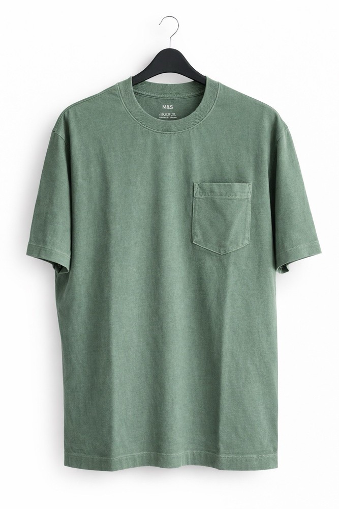 EX M*S Mens Green Short Sleeve Relaxed Fit Cotton Garment Dyed Top XS S L XL 2XL