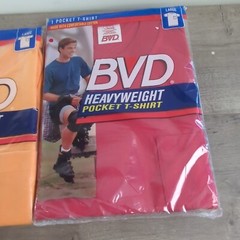 BVD Heavyweight Pocket T-Shirt Mens Large Red Orange Vintage 90s Lot of 2 NIB