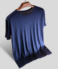 Men’s 100% Silk T-shirt Knitted Crew Neck Short Sleeves Summer Casual Tops Soft