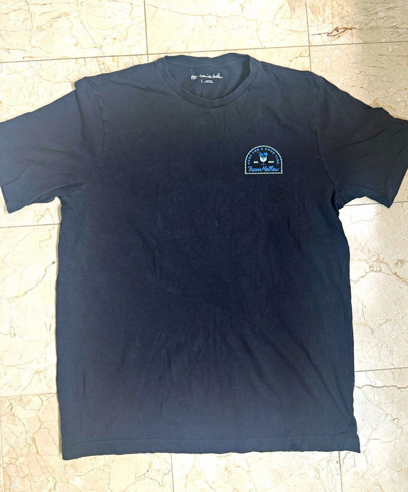 TravisMathew Black Graphic Print Crew Neck Short Sleeve T-Shirt Men’s Regular L