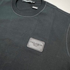 DOLCE & GABBANA Men’s Branded Tag Logo Plaque Cotton Oversized T-Shirt – Black