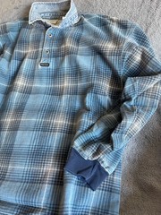 Vintage Structure Flannel Shirt L Blue Plaid Denim Collar Made in USA 90s