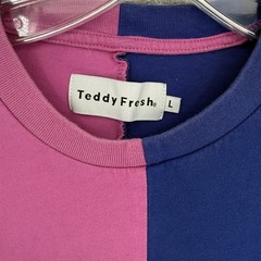 Teddy Fresh T Shirt Mens Large Two Tone Split Color Blue Pink Embroidered Logo
