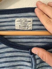 Lucky Brand Mens XL Blue White Striped Henley Shirt Long Sleeve 100% Cotton