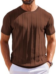 Men’s Short Sleeve Ribbed Crewneck Knit T-Shirt Casual Lightweight Pullover Tee