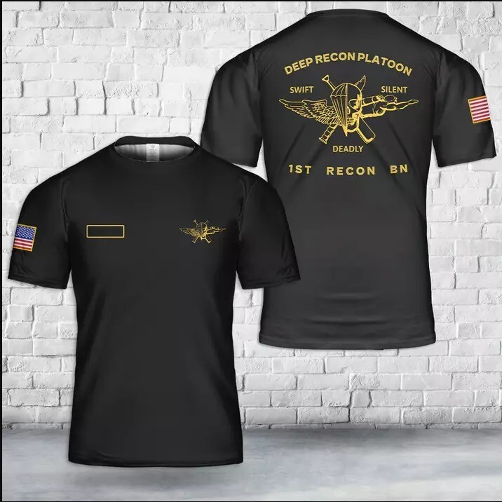 Custom Name US Marine Corps Deep Recon Platoon – 1st Recon Bn AOP 3D T-shirt