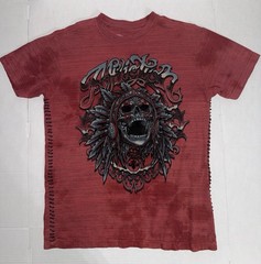 Affliction “Lake Insomnia”Large Graphic T-Shirt In A Red Ochre Crystal Wash .