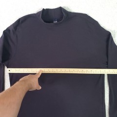 Lands’ End Shirt Mens Large Navy Blue Mock Neck Long Sleeve Cotton Basic T Shirt
