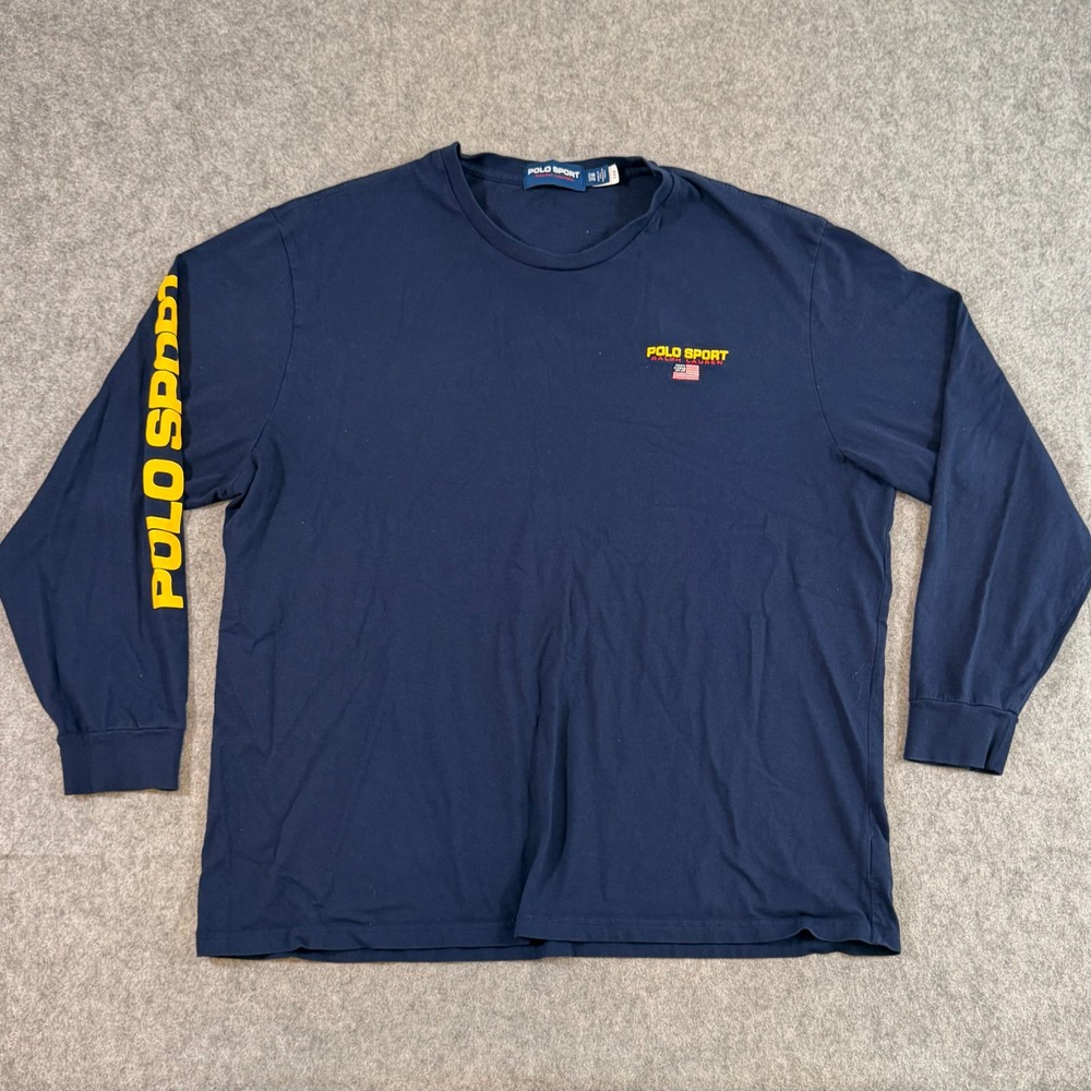 Ralph Lauren Polo Sport Navy Blue Graphic Long Sleeve T-Shirt Men’s Size 2XB