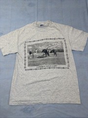 Hanes Heavyweight Single Stitch VTG Gray T Shirt Medium Cowboy Golf Cart Western