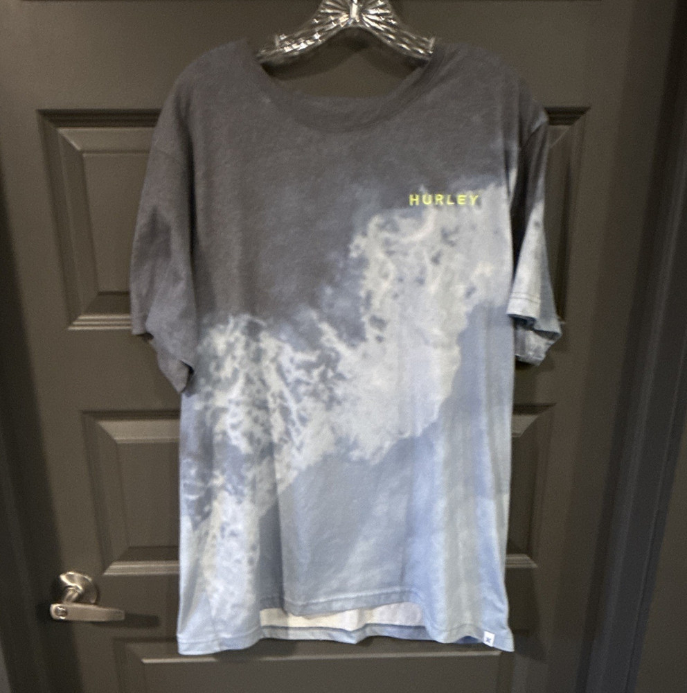 Hurley Men’s Gray Blue White Tie-Dye Crew Neck Short Sleeve Cotton Tee, XL