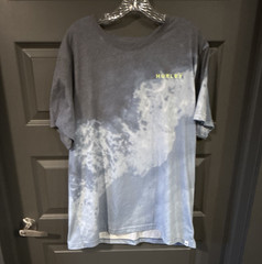 Hurley Men’s Gray Blue White Tie-Dye Crew Neck Short Sleeve Cotton Tee, XL