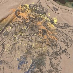 Cremieux tan y2k style tee fleur crest vtg inside out seam L/22.5