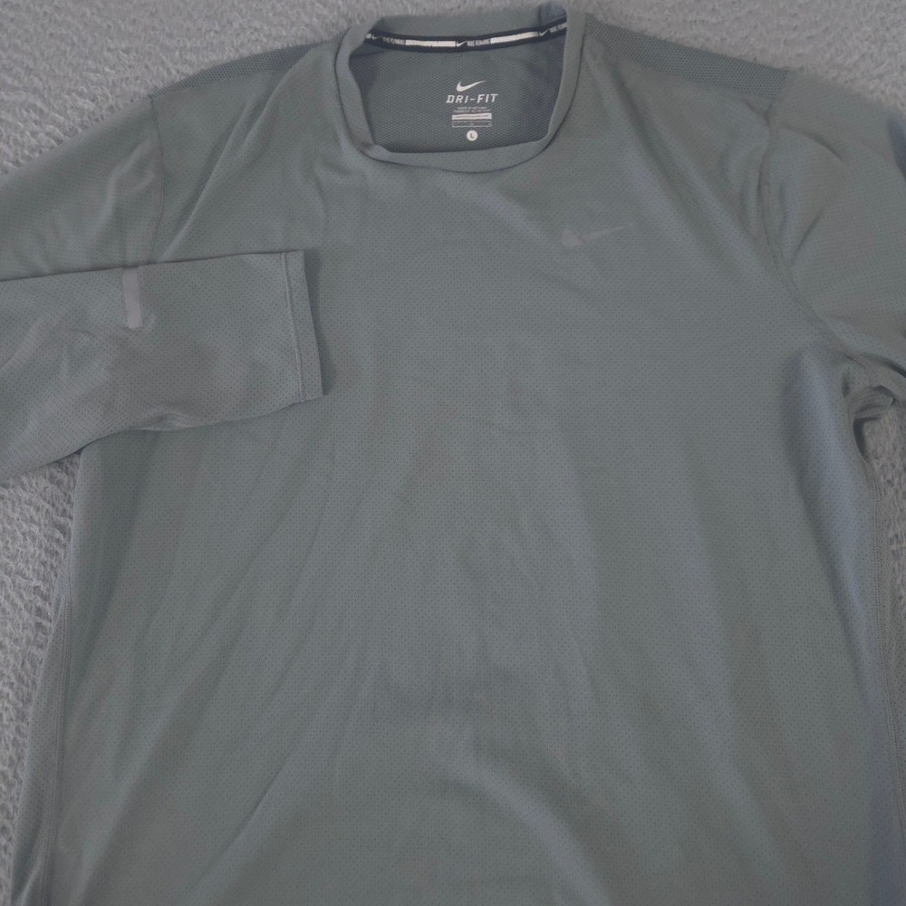 Nike Shirt Mens Large Grey Running Contour Dri-Fit Mesh Long Sleeve Training Top