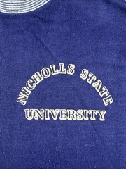 VINTAGE 60s 70s Nicholls State University Shirt Mens L Blue Ringer College Boxy
