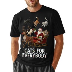 Santa Sleigh Cats For Everybody T-Shirt Kitty Reindeer Funny Xmas Cat Lover Gift