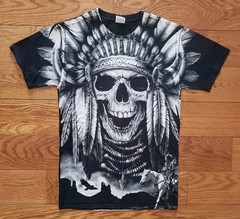 All Over Print Headdress Skull Native American Men’s Size Small Black T-Shirt