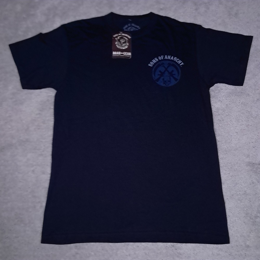 Sons Of Anarchy SOA T-shirt Mens Medium Black Skull Spellout Double Sided Y2k