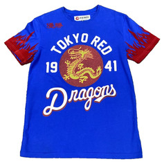 Iro-Ochi Japanese Graphic Dragon Mens Shirt Blue Red Tokyo M Embroidered Velvet