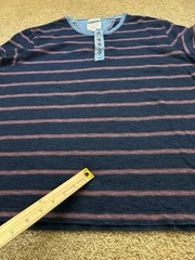 Lucky Brand Henley Shirt Mens XL True Indigo Blue Striped Short Sleeve