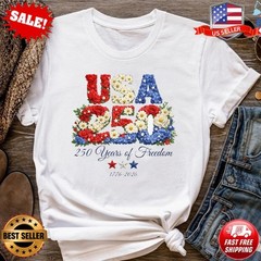 Floral 250 Years of Freedom Shirt, Patriotic USA Flower Tee T-Shirt – Up to 5XL