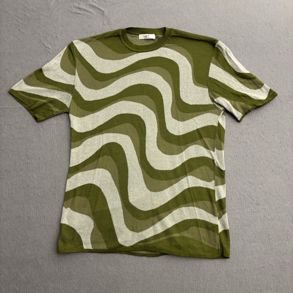 Mr P. Porter T Shirt Mens Large Green Knit Wavy Pattern Short Sleeve Italy