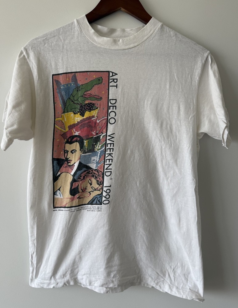 VINTAGE 1990 Art Deco Weekend Miami Beach Martin Krelof Graphic T-Shirt