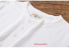 Mens Vintage Long Sleeve T-Shirt Cotton Crew Neck Button Casual Pure Color Shirt