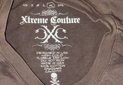 Xtreme Couture Mens Cotton Knit Skull Graphic Print Crew Neck Brown Tee XL