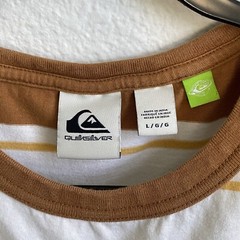 Quiksilver Men’s Brown Striped San Miguel Short Sleeve Pocket Tee Shirt Sz L EUC